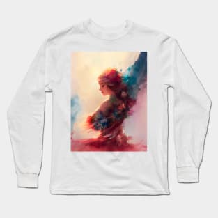 Vibrant Angelic Beautiful Young Woman Color Smear Abstract Long Sleeve T-Shirt